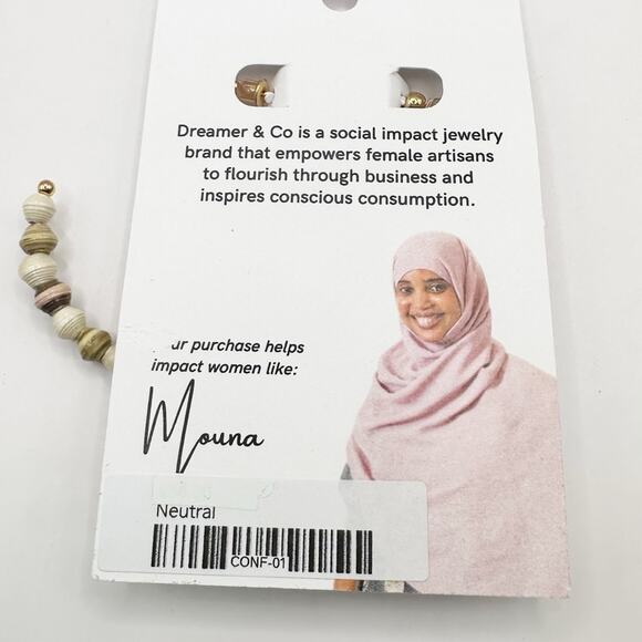 Dreamer & Co Hoop Earring NWT Neutral Cream Tan Beads - Picture 3 of 5